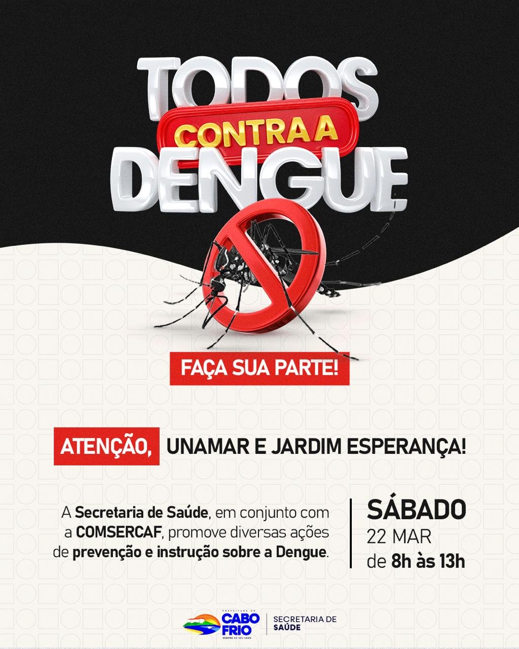 Secretaria de Saúde realiza Dia D de enfrentamento à dengue no próximo sábado (22)